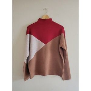 Tahari Womens Colorblock Angled Mock Neck Sweater Size XL Casual